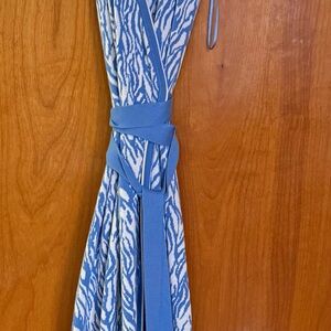 Diane Von Furstenberg Blue and White Midi Dress